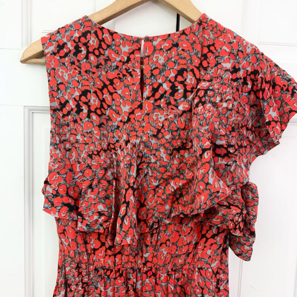 Maje Ruffled Leopard-print Crepe Midi Dress In Multi - Picture 5 of 15